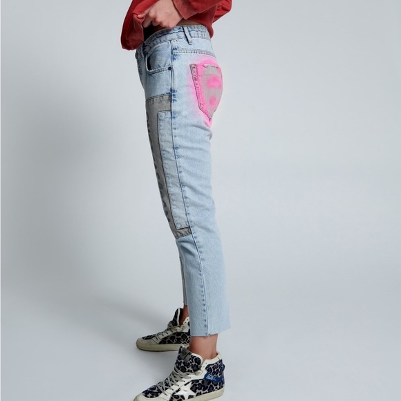 One Teaspoon Blue Graffiti Straight Leg Jeans Size 18 - Picture 4 of 16